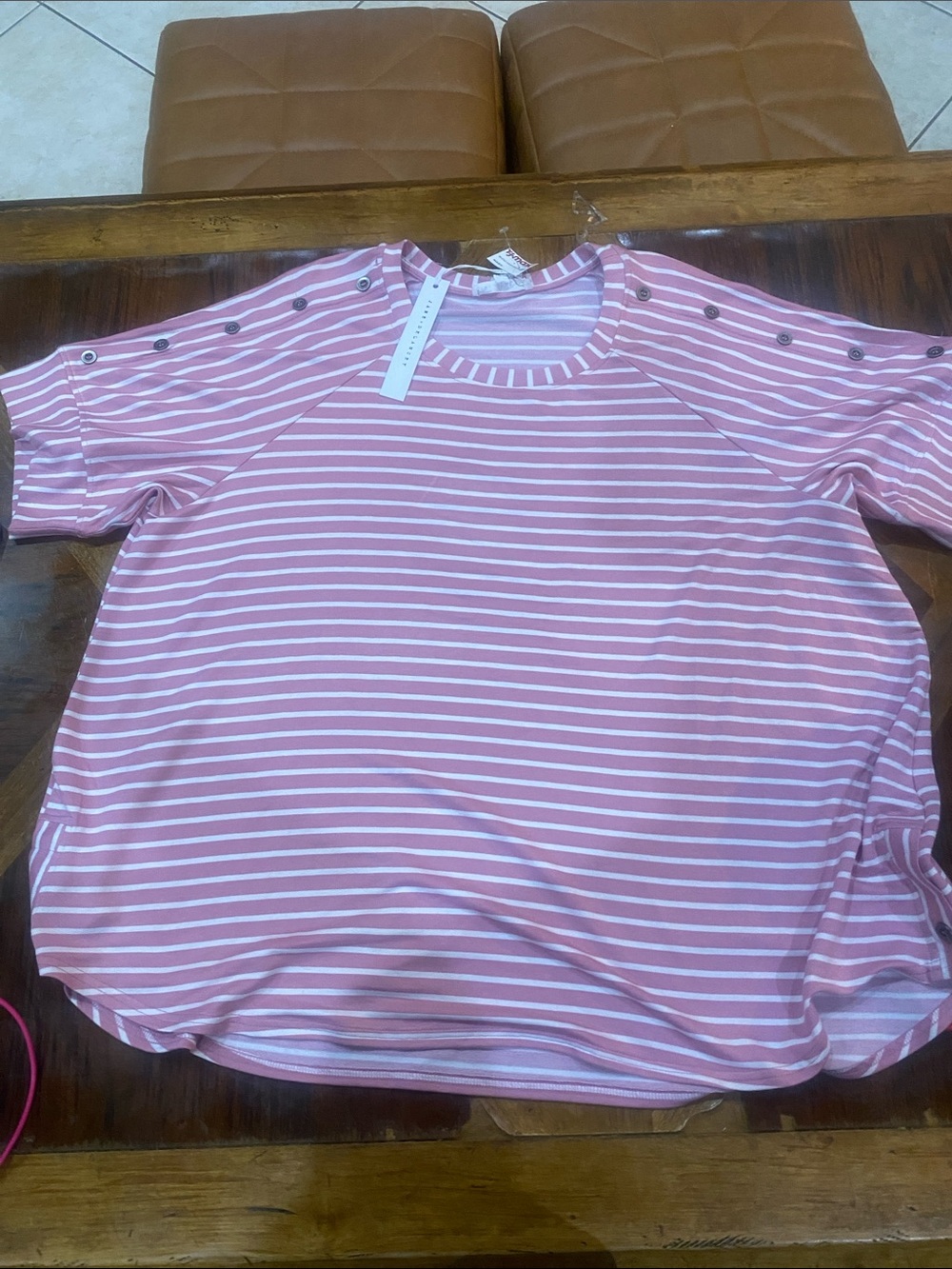 Jane and Delancey Pink and White Striped Button-Shoulder Top